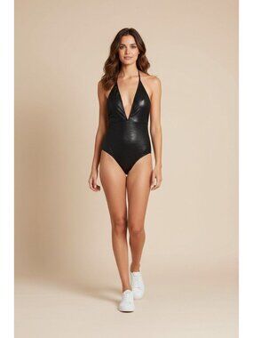 Zadig & Voltaire One-Piece Swimsuit Black Deep V-Neck Size 6 US New With Tag